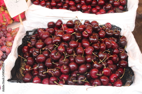 Canvas Print Cherries Cherry Black Red Many Hong Kong Hongkong Fruit Box China Chinese Asia A