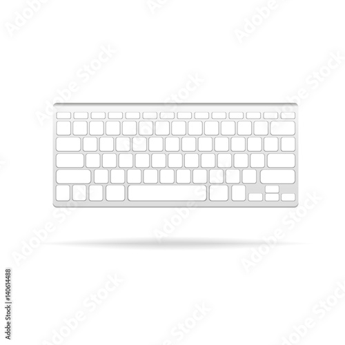 Portable gray keyboard with white buttons on the light background. Vector isolated clip art illustration.