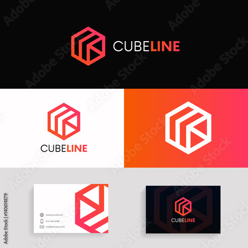 Abstract cube logo icon. Modern hexagon concept vector design.