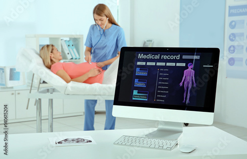 Gynecology consultation. Results of diagnosis on screen