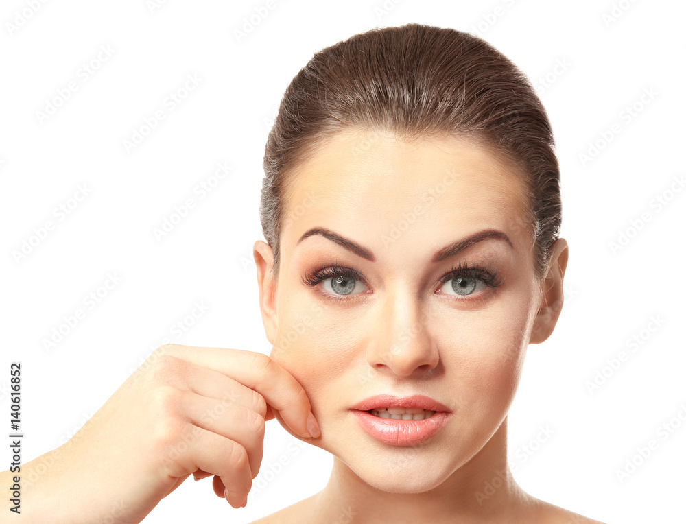Portrait of beautiful young woman on white background Portrait of beautiful young woman on white background