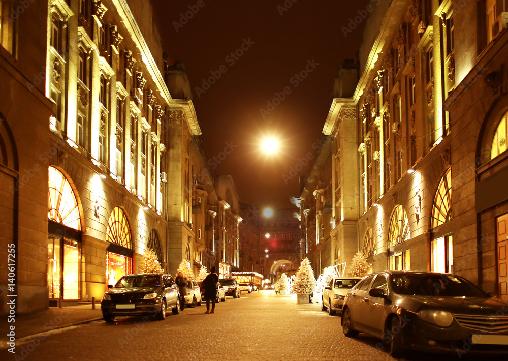 City street with Christmas decorations