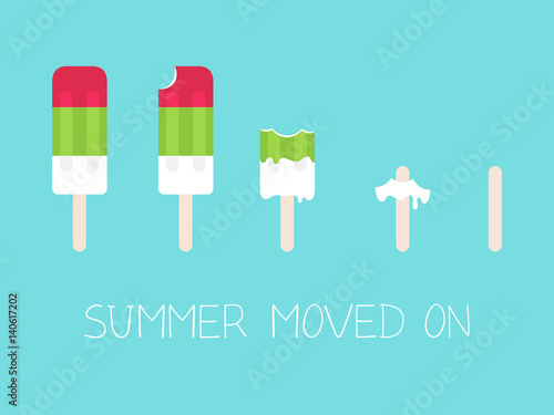 flat illustration with disappearing ice cream and slogan "summer moved on"