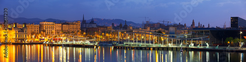 Panorama of Port Vell at Barcelona in dawn