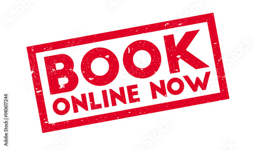 Book Online Now rubber stamp. Grunge design with dust scratches. Effects can be easily removed for a clean, crisp look. Color is easily changed.