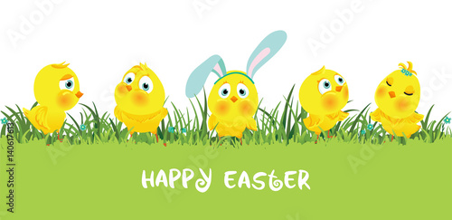 Easter border with funny cute chickens