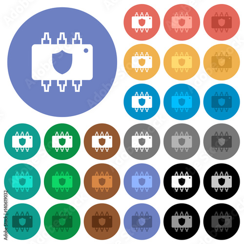 Hardware protection round flat multi colored icons