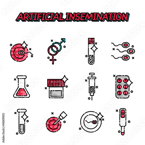 Artificial insemination flat icons set