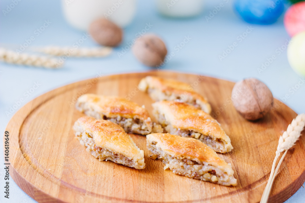 Turkish baklava made from nuts over easter table. Turkish baklava made from nuts over easter table.