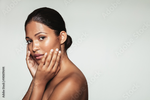 Female model with clean and healthy skin