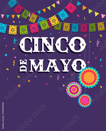 Cinco de mayo, Mexican fiesta banner and poster design with flags, decorations,