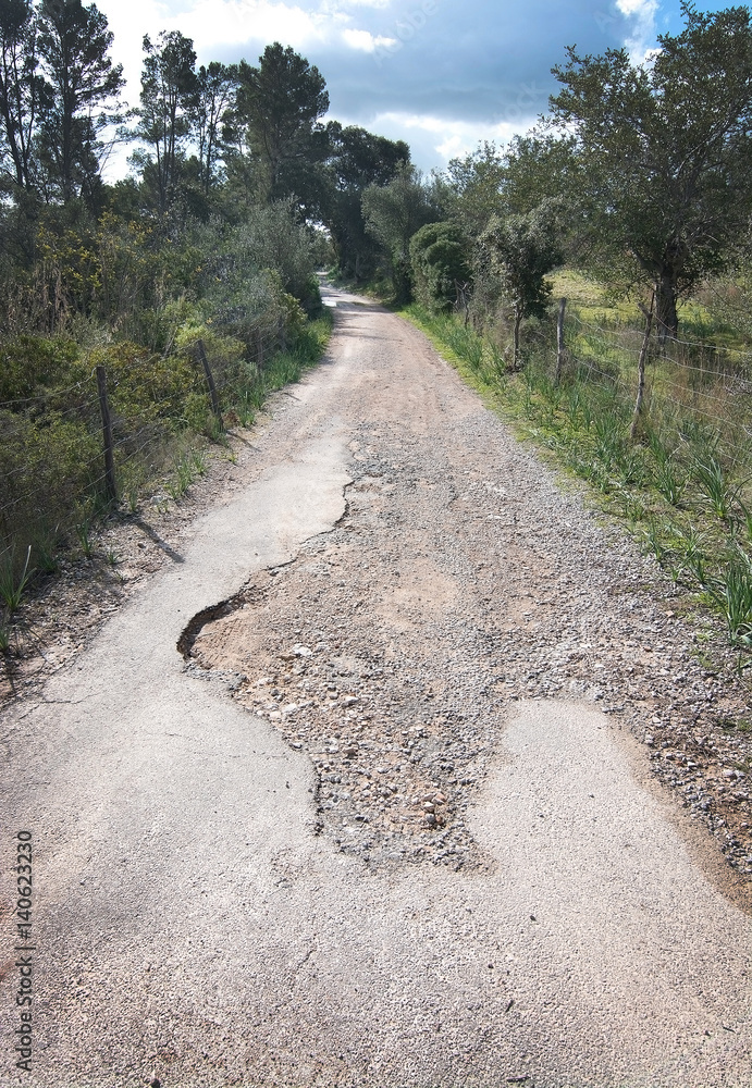 Asphalted road becomes gravel Asphalted road becomes gravel