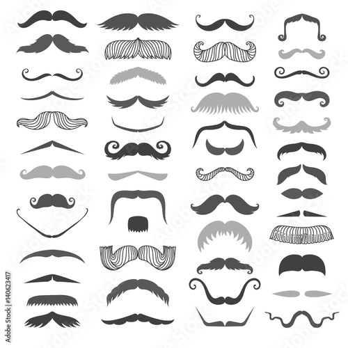 Silhouette vector black white mustache hair hipster curly collection beard barber and gentleman symbol fashion human facial gave vector illustration.