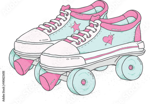 Quad roller skates on white background