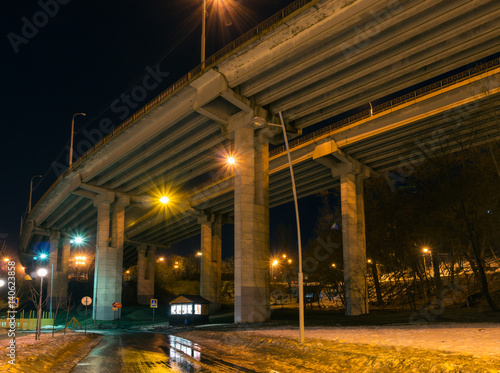 Under the Bridge  curve road  night cityscape  Voronezh city  Dynamo park