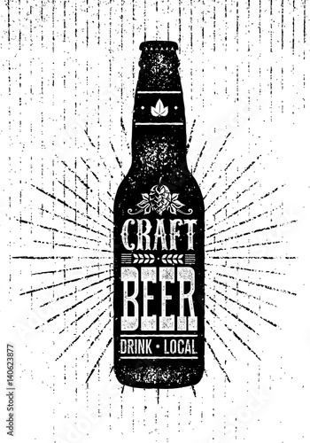 Craft Beer Sold Here Rough Banner. Vector Artisan Beverage Illustration Design Concept On Grunge Distressed Background