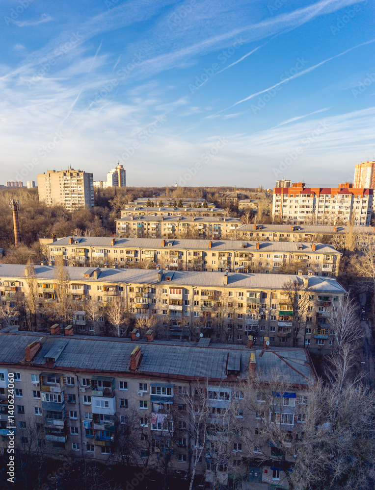 The sleeping area of Voronezh city, the old five-story houses built in the Sovie