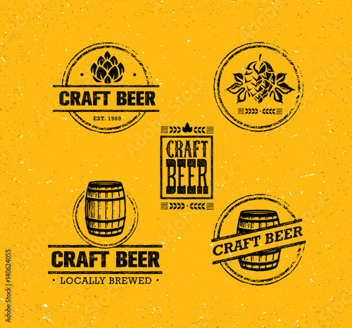Craft Beer Sold Here Rough Banner. Vector Artisan Beverage Illustration Design Concept On Grunge Distressed Background