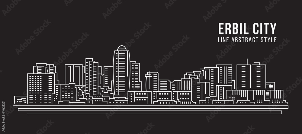 Cityscape Building Line art Vector Illustration design - Erbil city