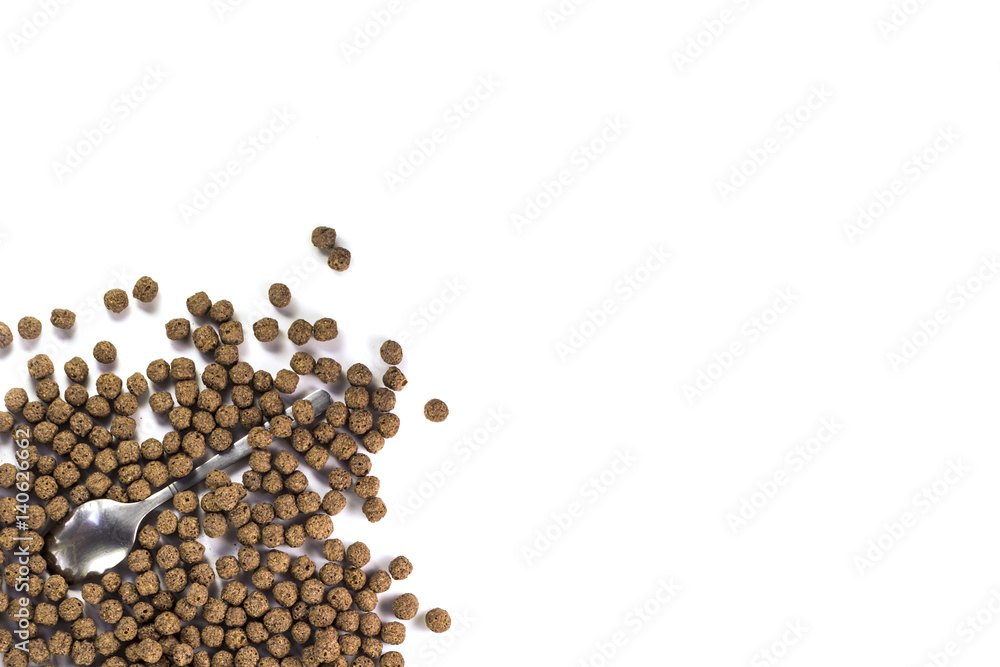 Chocolate corn balls with spoon isolated on white background. Cereals Chocolate corn balls with spoon isolated on white background. Cereals