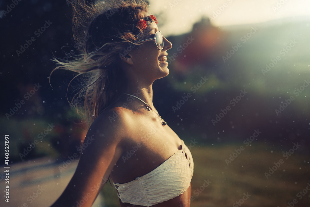 Beautiful hipster woman enjoying summer vaction
