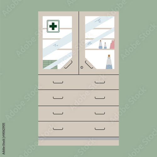 Cupboard with medicines. Vector flat illustration