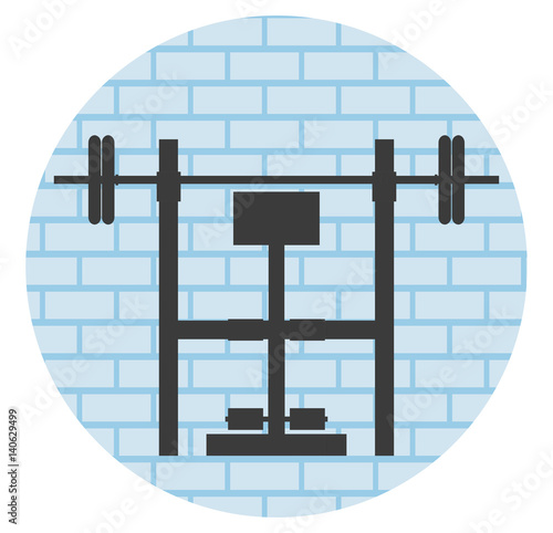 Fitness gym interior template with sports equipments and cardio equipment, exercise bike, treadmills, elliptical trainers, . Fitness concept with sport Club in flat style. Blue silhouette.