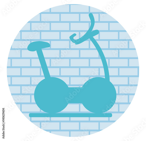 Fitness gym interior template with sports equipments and cardio equipment, exercise bike, treadmills, elliptical trainers, . Fitness concept with sport Club in flat style. Blue silhouette.