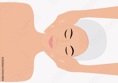 massage a woman's face in a beauty shop isolated on white background illustration art creative modern minimalist flat style vector