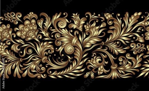 Vector ornate seamless border in Eastern style. Line art element for design, place for text. Ornamental vintage frame for wedding invitations and greeting cards. Traditional gold decor.