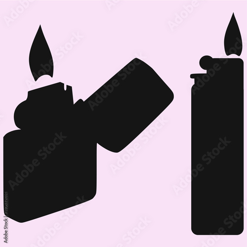 set cigar lighter, vector silhouette isolated