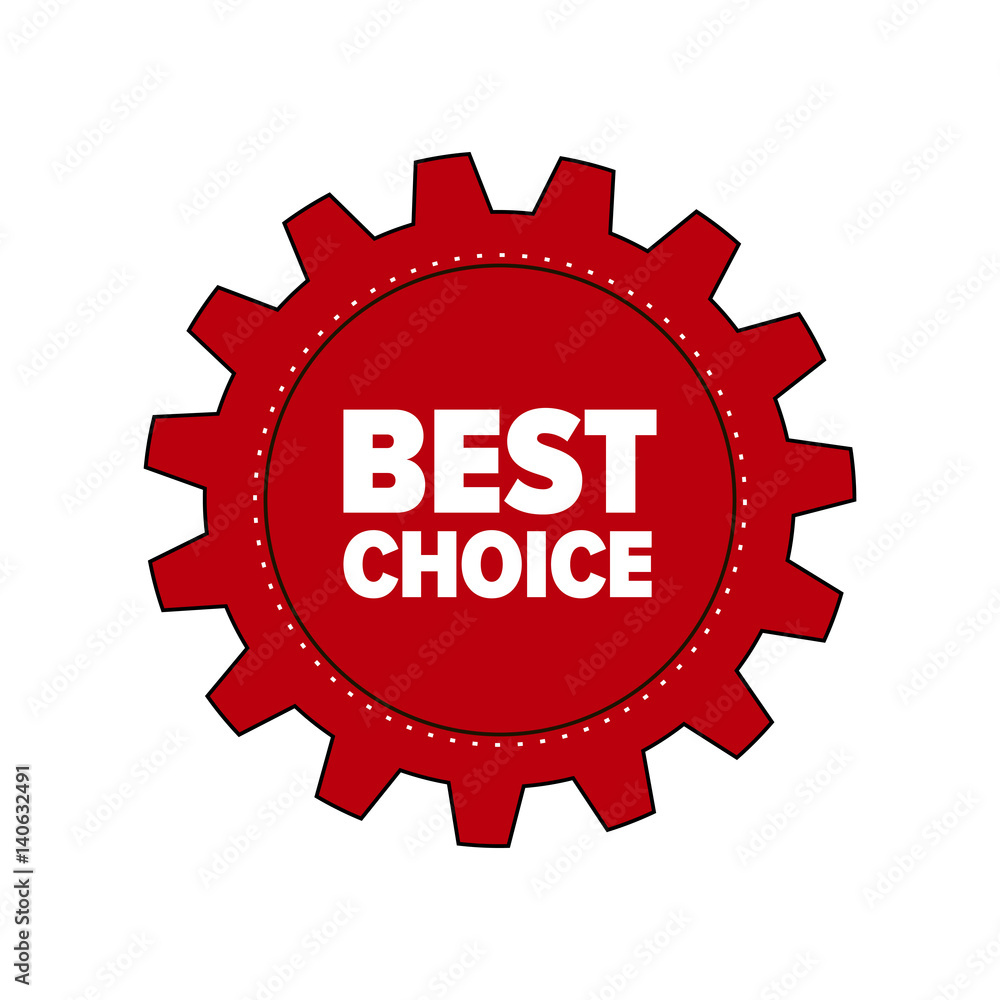Red cartoon gear with words 'Best Choice' isolated on white background. Discount tag for industrial companies, car shops. Cogwheel label for parts stores. Vector design element Stock Vector | Adobe Stock Red cartoon gear with words 'Best Choice' isolated on white background. Discount tag for industrial companies, car shops. Cogwheel label for parts stores. Vector design element Stock Vector | Adobe Stock