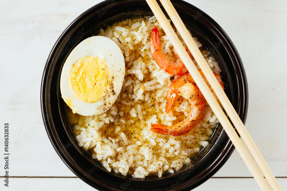 Rice with shrimps and hard-boiled egg Rice with shrimps and hard-boiled egg