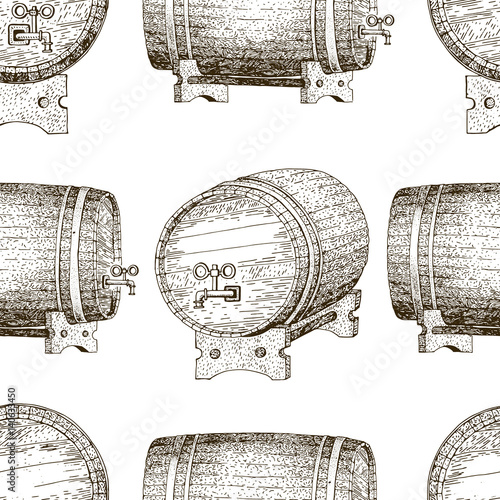 Original vintage retro line art seamless vector pattern for beer house, bar, pub, brewing company, brewery, tavern, taproom, alehouse, beerhouse