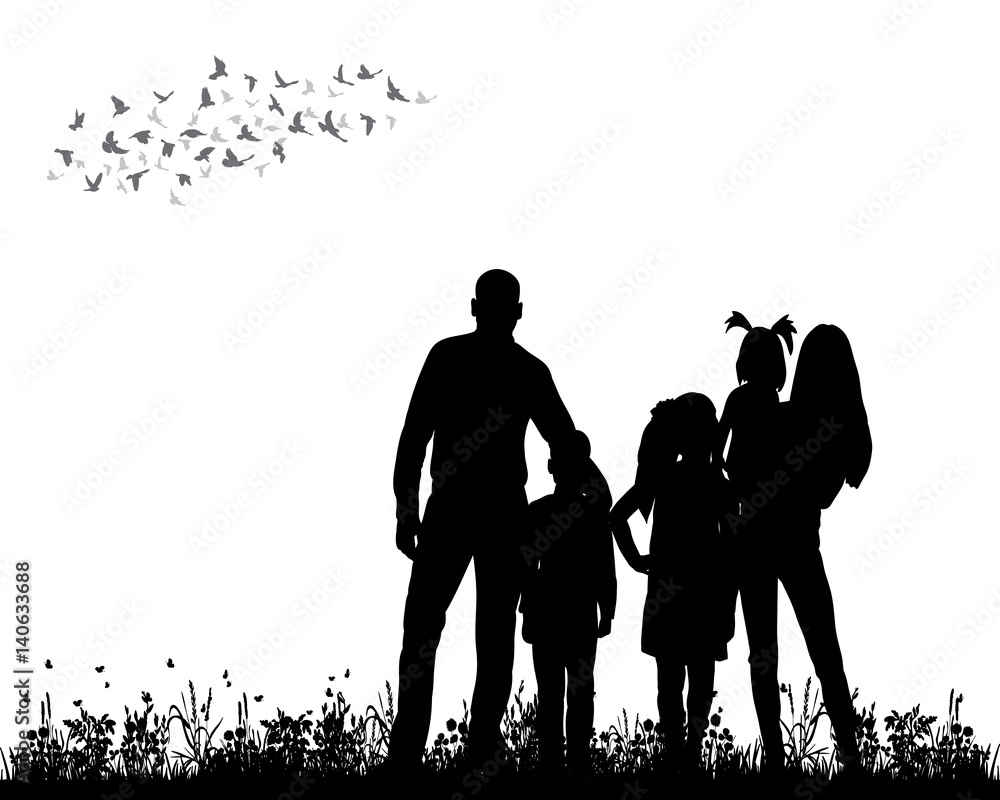 silhouette family walking on grass, playing silhouette family walking on grass, playing