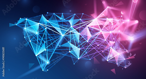 Global network polygonal background. Vector