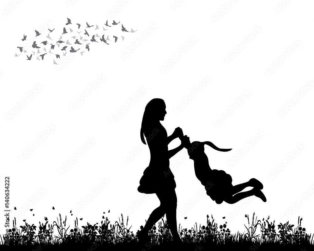 silhouette of mother and child playing in nature silhouette of mother and child playing in nature