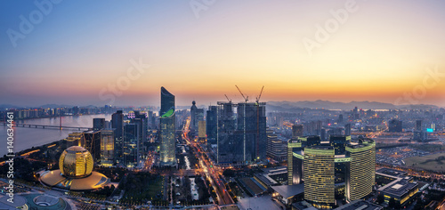 Fototapeta Naklejka Na Ścianę i Meble -  cityscape and skyline of modern city at dawn