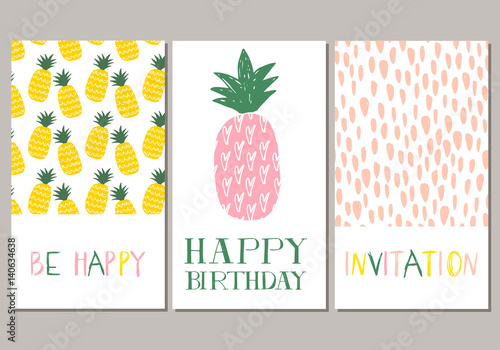 Set of pineapple cards. Invitation. Vector.