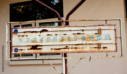 Old steel Score board Petanque at Petanque court