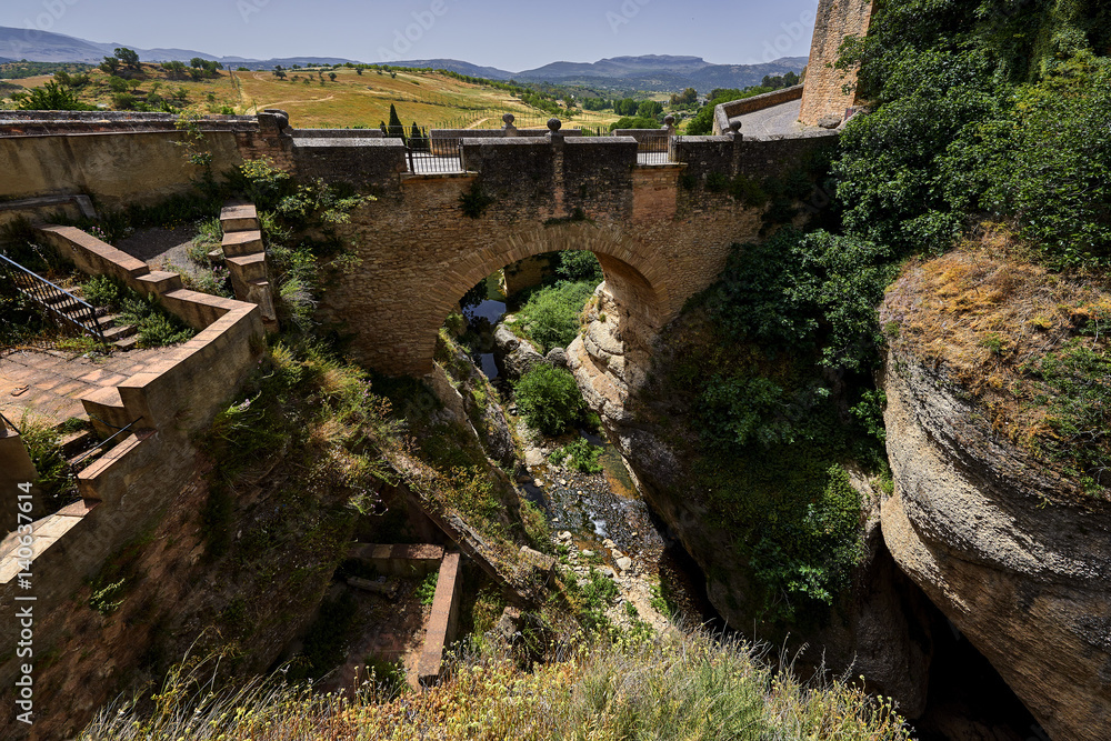 View down to the Puente Viejo in Ronda, Andalusia, Spain