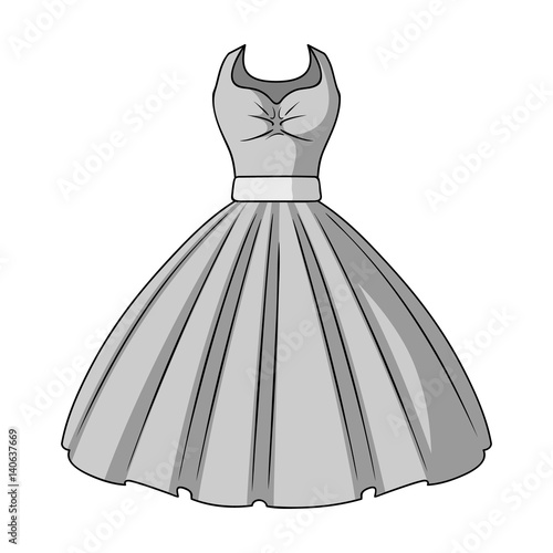 White fluffy wedding dress for a girl. Wedding wear.Women clothing single icon in monochrome style vector symbol stock illustration.