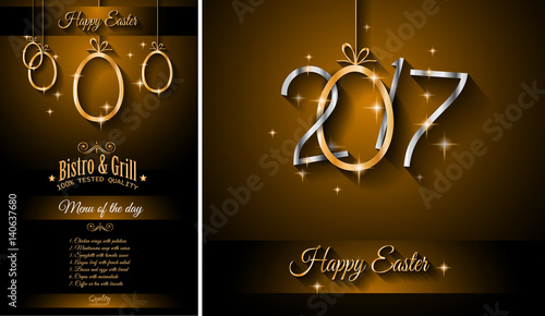 Restaurant Meny template for 2017 Easter celebration with a Golden egg