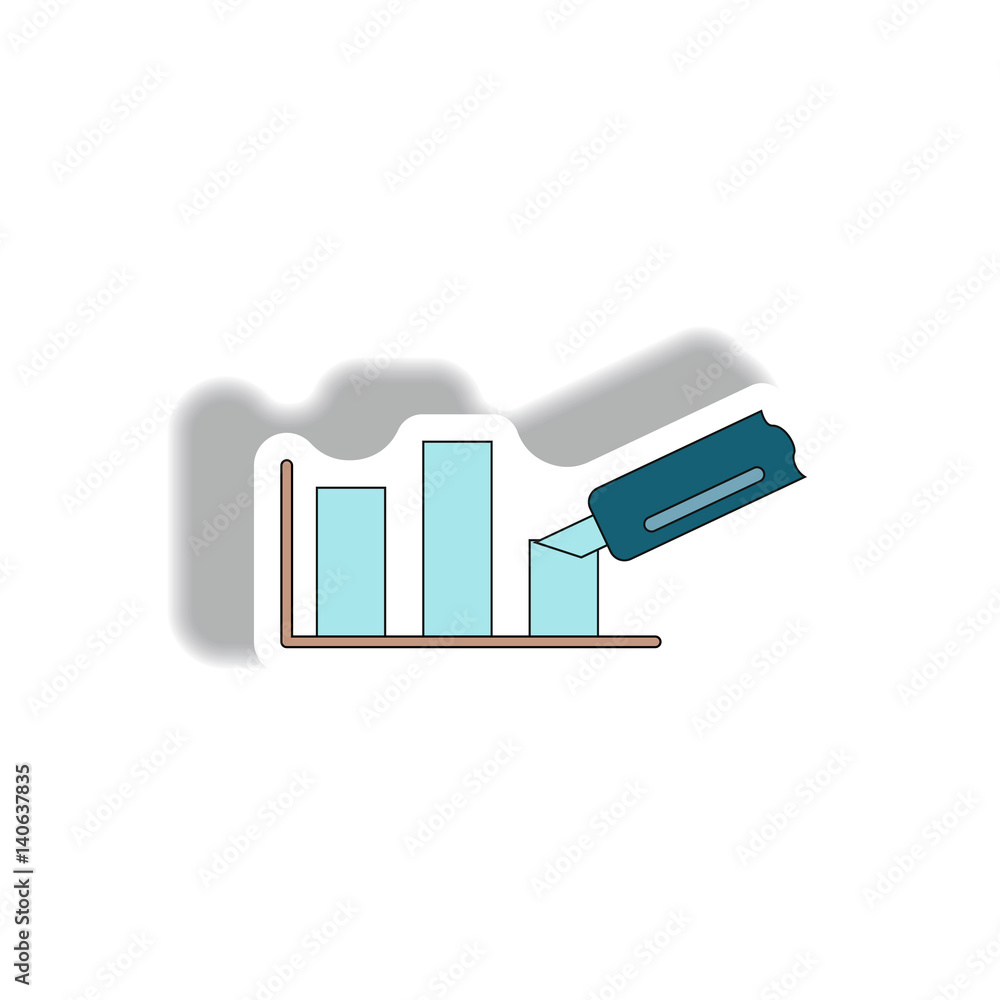 Vector illustrationin in paper sticker style. infographic design of column chart and paper knife Vector illustrationin in paper sticker style. infographic design of column chart and paper knife