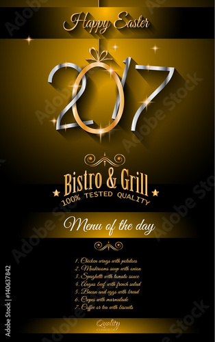 Restaurant Meny template for 2017 Easter celebration with a Golden egg
