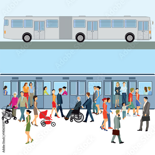 Untergrundbahn Station mit Fahrgästen und Publikum