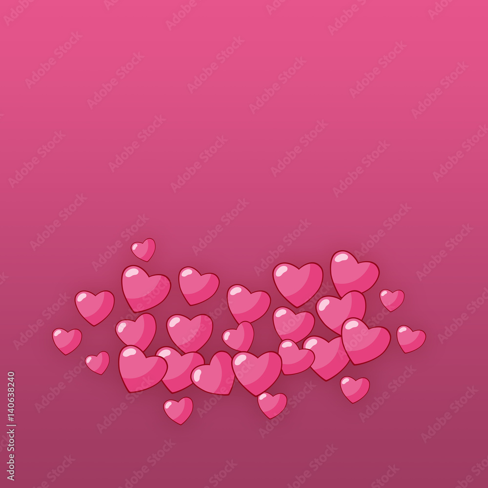 Cartoon shape heap of hearts on pink color background