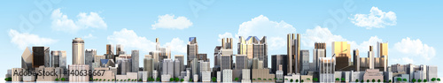Day city with clouds 3d rendering image on blue