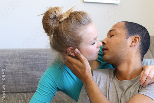Loving couple about to kiss