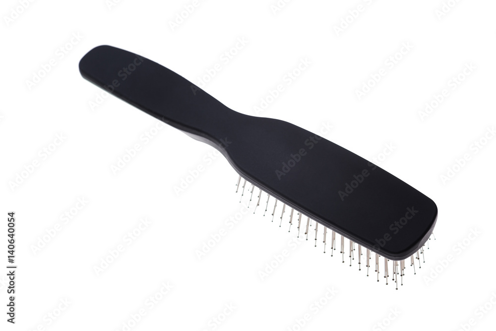 Black hair brush isolated closeup Black hair brush isolated closeup